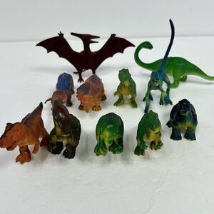 Lot Of 11 Dinosaurs Hard Plastic Animal Figures Toys T-Rex Triceratops Dino